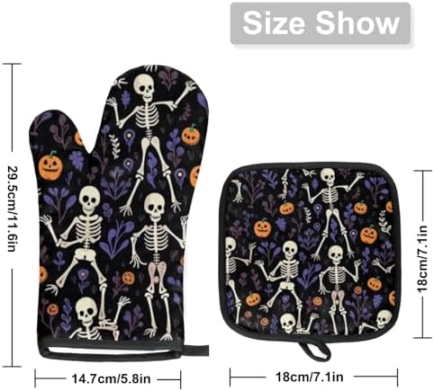 Aglebo Halloween Skull Flowers Oven Mitts Set of 2