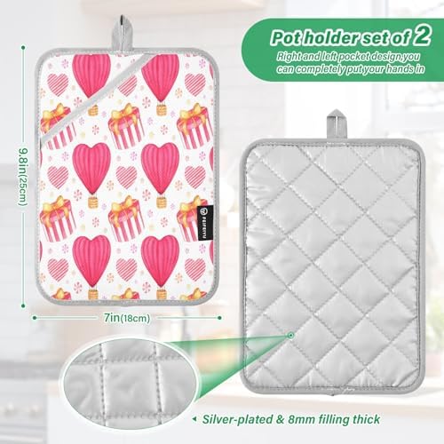 Kcldeci Pink Red Hot Air Balloon 2-Pack Potholders Heat Resistant Oven Mitts