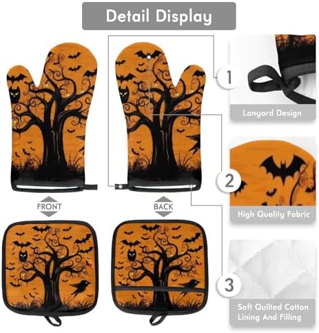 Aglebo Halloween Owls Oven Mitts Pot Holders Set of 2