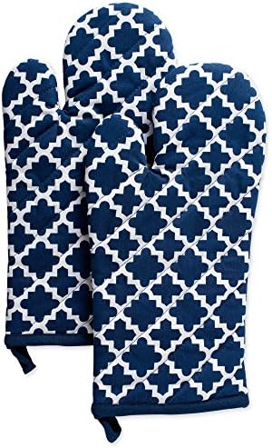 DII Lattice Basics Collection Oven Mitt Set Two-Piece Nautical Blue
