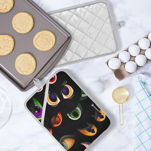 Halloween Big Eye Oven Potholders with Pockets Heat-Resistant Kitchen Mitts Set