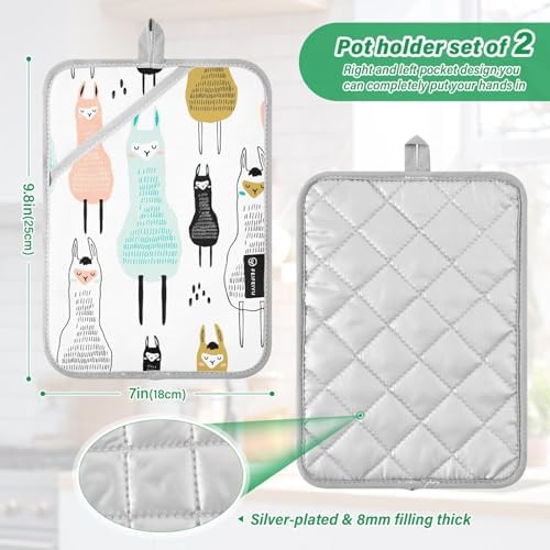 Dxzium Potholder Llama Set 2 - Heat Resistant Kitchen Tools