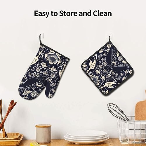 Halloween Bat Flower Oven Mitts Pot Holders Set Heat Resistant TrustyEssed