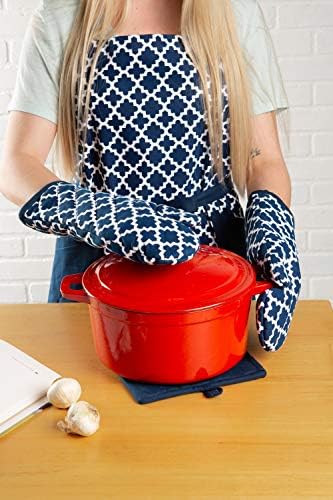 DII Lattice Basics Collection Oven Mitt Set Two-Piece Nautical Blue