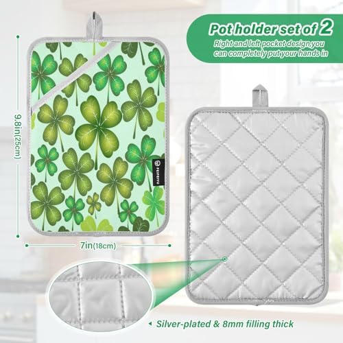 KCldeci Four Leaf Clover Heat-Resistant Oven Mitts for Baking and Cooking