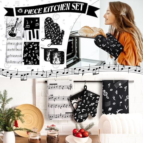 Comfortable Oven Mitts Pot Holders Set with Music Note Patterns