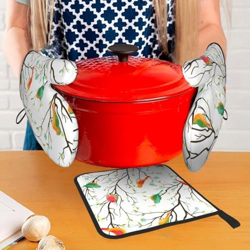 Cute-Loving LANAIQO Birds Oven Mitts Set