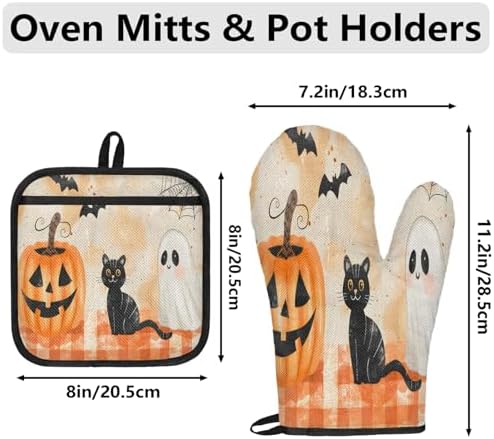 TropicalLife Halloween Black Cat Ghost Oven Mitts and Pot Holders Set