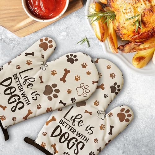GOSJINNK 2 Pcs Funny Dogs Oven Mitts Set Heat Resistant