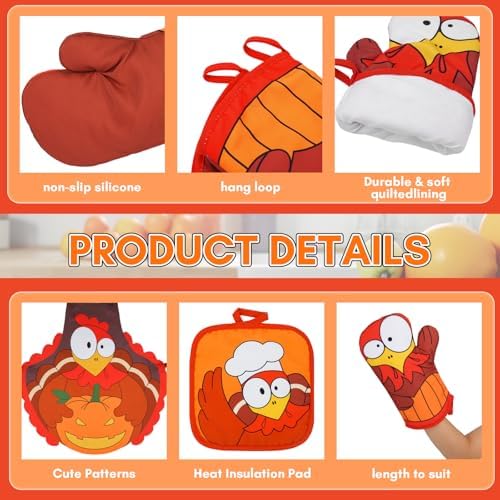 LSYDCARM Fall Oven Mitts 4Pcs Turkey Set with Apron