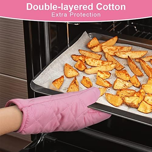 AUAUY Pink Oven Mitt Heat Resistant Non-Slip Kitchen Gloves