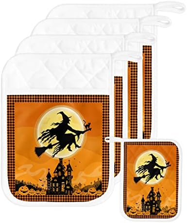 JasmineM Halloween Flying Witch Potholders Set of 5