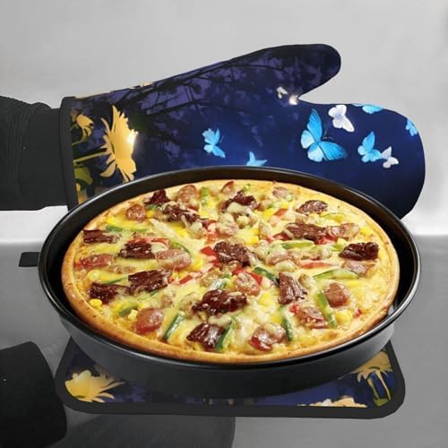 Quopvn Butterfly-Printed Oven Mitts and Pot Holders 2-Piece Set