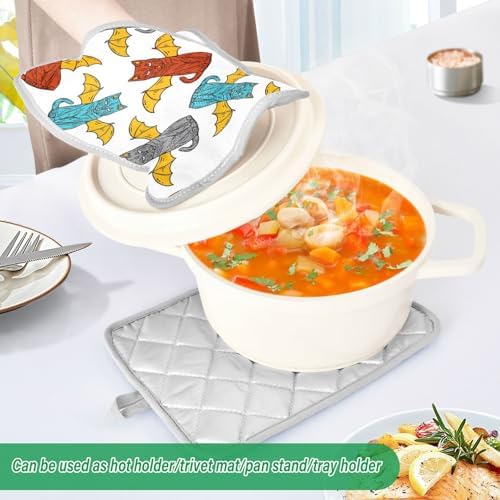 OurVII 2-Piece Cat Wing Potholders for Baking Heat Resistant Kitchen Mitts