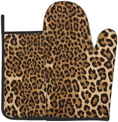 Leopard Print Oven Mitts and Pot Holders 2pcs Set