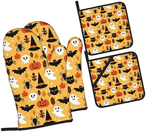 Halloween Ghost Pumpkin Bat Oven Mitts and Pot Holders Sets of 4
