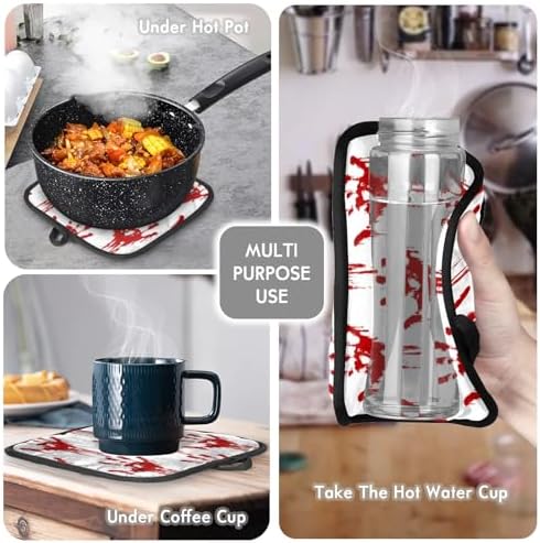 Halloween Red Handprints Skull Oven Mitts and Pot Holders Set of 2