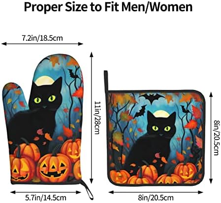 Dewoofly Black Cat Halloween Oven Mitts and Pot Holders Set