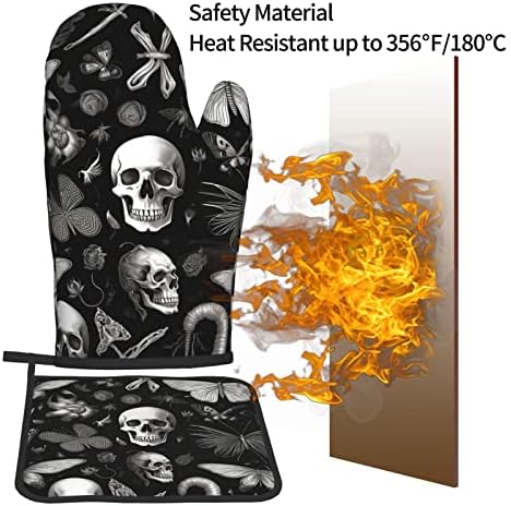 Halloween Black Butterfly Goth Skull Oven Mitts