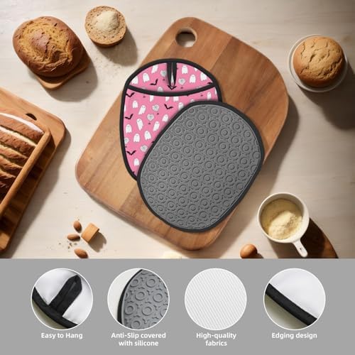 Pink Halloween Oven Mitt with Hanging Loop