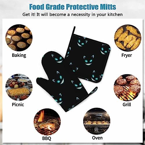 Mxocom Halloween Cat Face Oven Mitts Pot Holders Heat-Resistant Kitchen Gloves