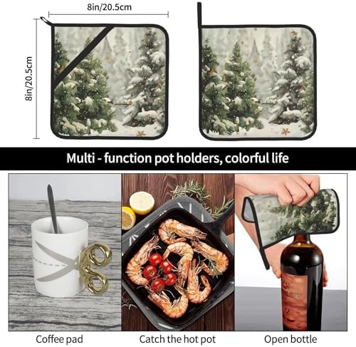 Winter Christmas Tree Pot Holder Set of 2
