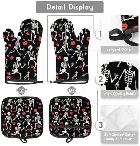 Halloween Funny Skull Oven Mitt Pot Holder Set