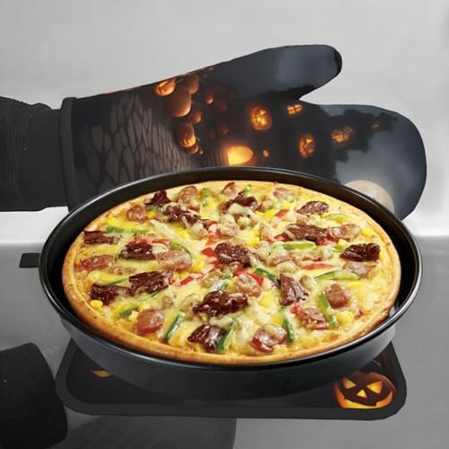 Halloween Pumpkin Print Heat-Resistant Oven Mitts Set Safe for Cooking BBQ