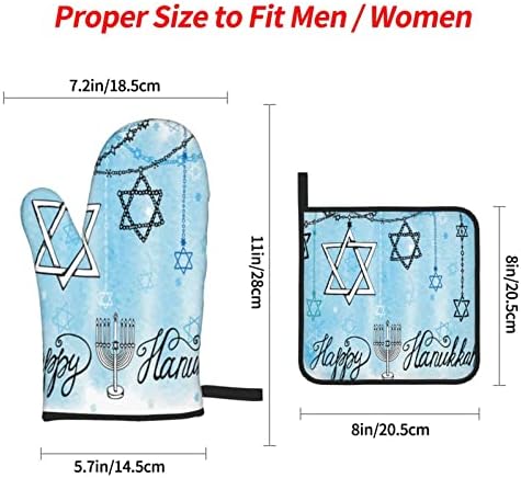 Happy Hanukkah Heat Resistant Mitts Pot Holders Set by Augenstern