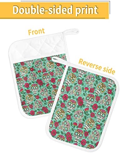 Hilarious 5-Pack Pot Holders with Sugar Skulls for Kitchen Fun