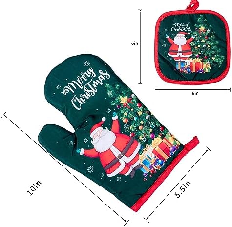 Merry Christmas Oven Mitts Pot Holder Set Chefs Helper