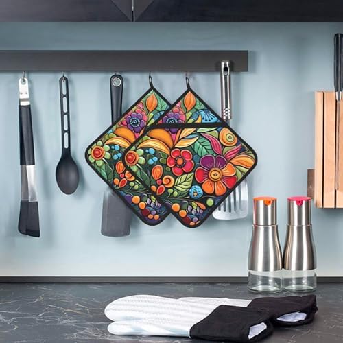HOYYU Heat-Resistant Boho Potholders Set