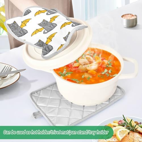Cute Cat with Wing Potholders Set