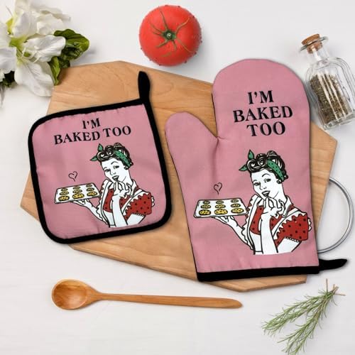 I Am Baked Too Funny Oven Mitts Set of 2