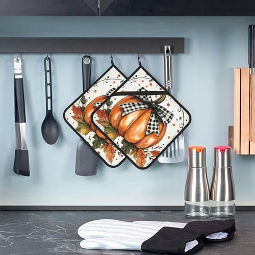 Orange Polka Dot Fall Pumpkin Pot Holder Set of 2 - Heat Resistant