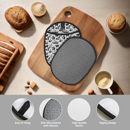 2-Piece Halloween Heat-Resistant Silicone Pot Holders Black White