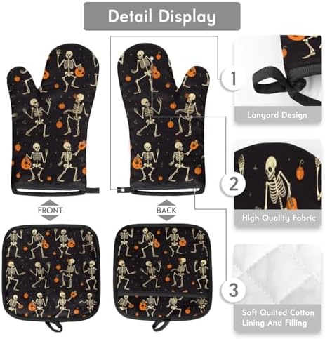 Aglebo Gigantic Halloween Skull Set Oven Mitts Pot Holders Heat-Resistant Safe