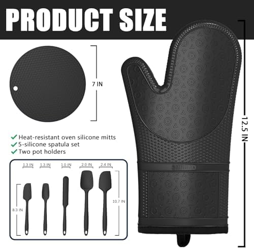 SMRCAD Silicone Oven Mitts with 5 Spatulas Set