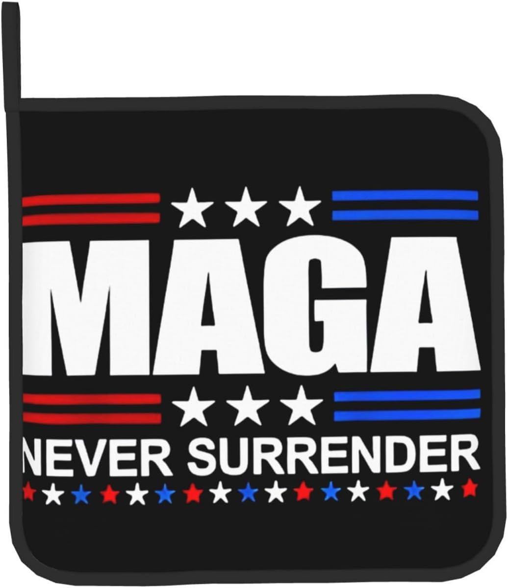 Mraefoa Trump 2024 MAGA Never Surrender Heat-Resistant Oven Mitts Pot Holders Set