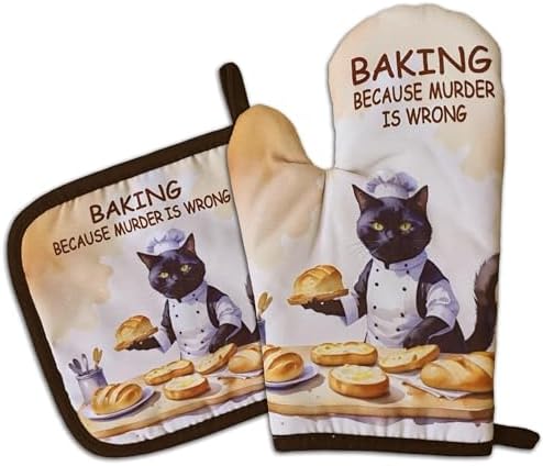 steward Cat Oven Mitt Set with Humor Make Baking Fun