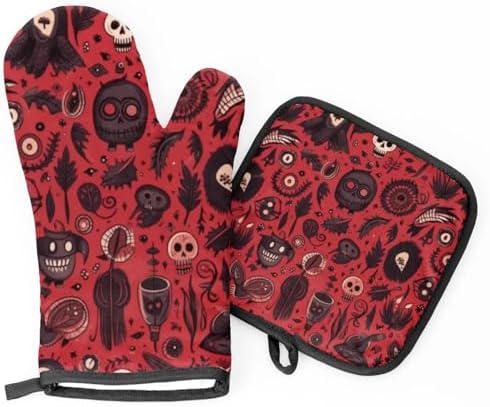 Halloween Skull Ghost Bat Oven Mitts Set of 2 for Chef