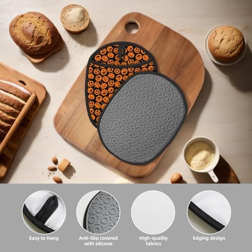 Two-Pack Halloween Silicone Potholders Heat-Resistant Non-Slip Pumpkins Flash