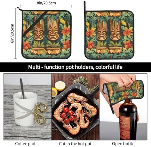 Aloha Tiki Pattern - Heat-Resistant Potholders - BBQ Kitchen Essentials