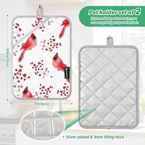 Berry Cardinal Bird Hot Pad Pot Holder Set of 2 1