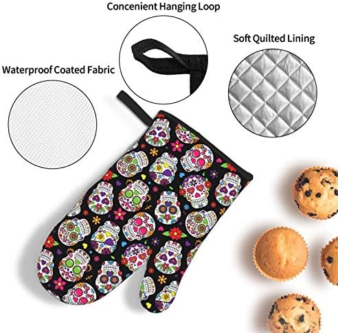 Halloween Day of the Dead Sugar Skull Oven Mitts and Pot Holder Set