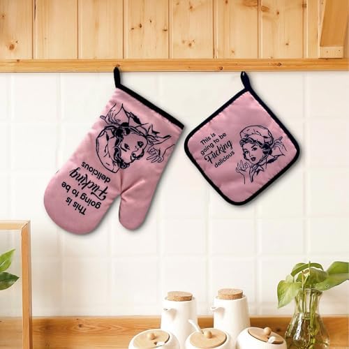 Funny Oven Mitts and Pot Holders Set of 2