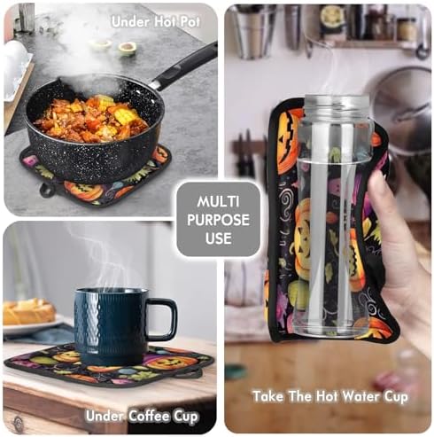 Halloween pumpkin leaves oven mitts and pot holders set