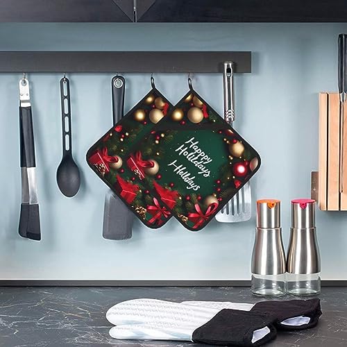 CHRYSM Happy Holidays Potholders 2-Pack Heat Resistant
