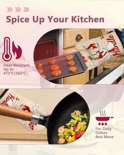 Swooflia Funny Oven Mitts Heat-Resistant Kitchen Gloves for Women