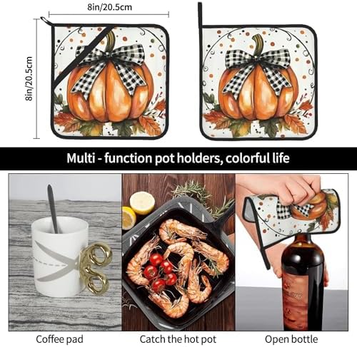 Orange Polka Dot Fall Pumpkin Pot Holder Set of 2 - Heat Resistant